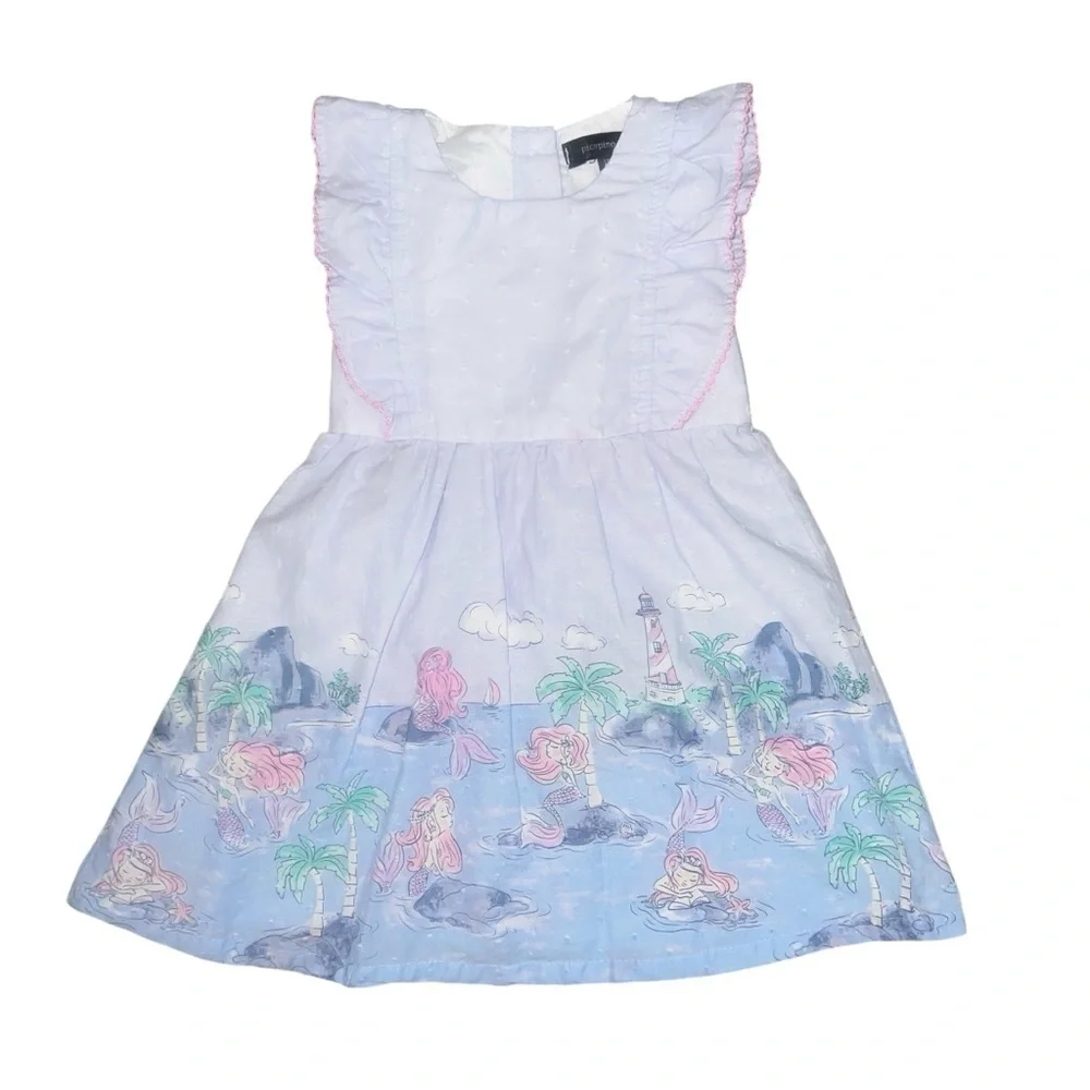 EUC Picapino Sleeveless Mermaid Beach Dress Cotton Blue Ruffle Toddler 18 months